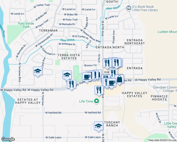 map of restaurants, bars, coffee shops, grocery stores, and more near 25199 North 68th Avenue in Peoria