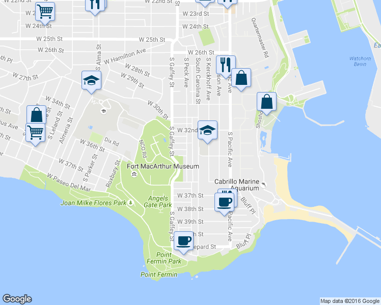 map of restaurants, bars, coffee shops, grocery stores, and more near 3310 South Peck Avenue in Los Angeles