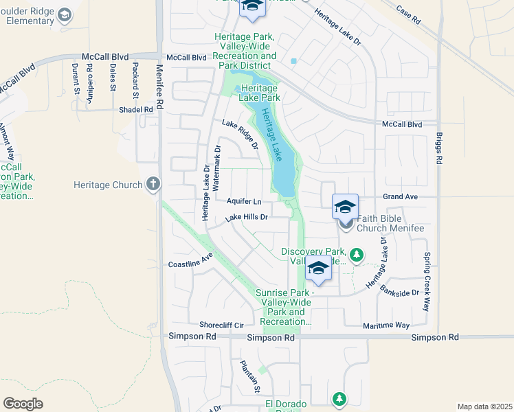 map of restaurants, bars, coffee shops, grocery stores, and more near 29367 Aquifer Lane in Menifee