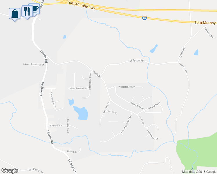 map of restaurants, bars, coffee shops, grocery stores, and more near 9701 Poole Road in Villa Rica