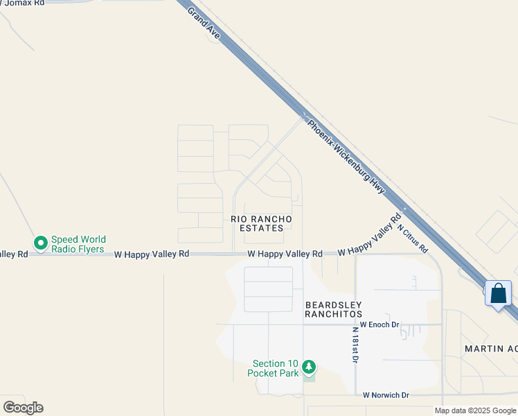 map of restaurants, bars, coffee shops, grocery stores, and more near 25330 North 184th Avenue in Wittmann