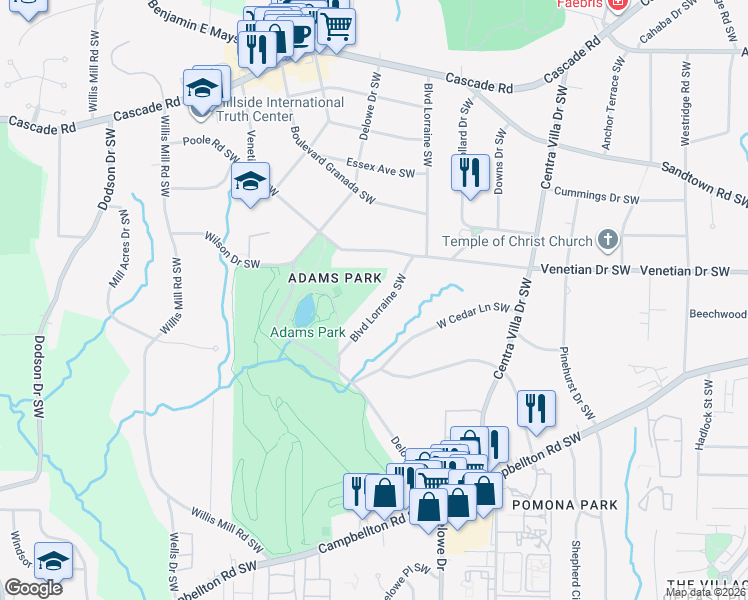 map of restaurants, bars, coffee shops, grocery stores, and more near 1561 Blvd Lorraine Southwest in Atlanta