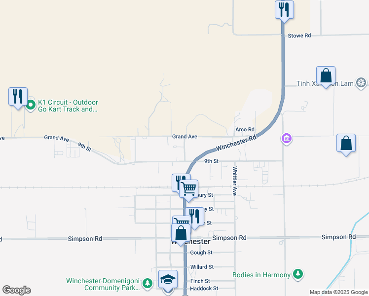 map of restaurants, bars, coffee shops, grocery stores, and more near 28055 Washington Avenue in Winchester