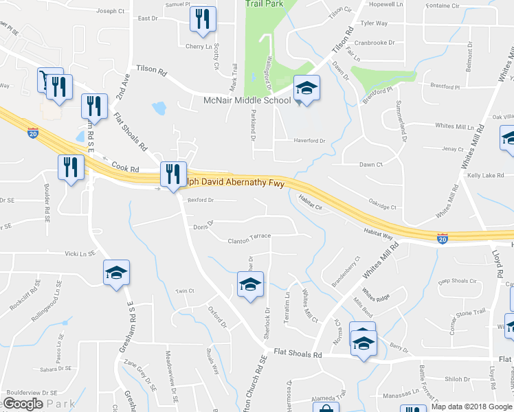 map of restaurants, bars, coffee shops, grocery stores, and more near 2223 Acelia Court in Decatur
