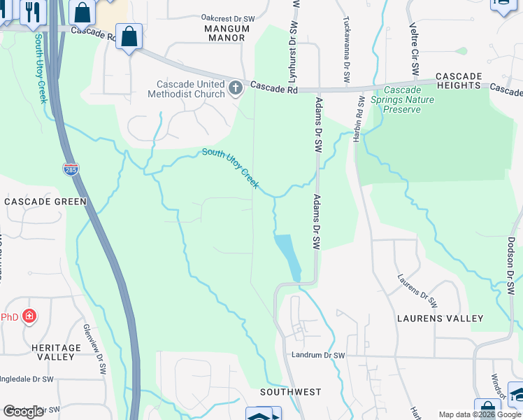 map of restaurants, bars, coffee shops, grocery stores, and more near 1528 Childress Drive Southwest in Atlanta