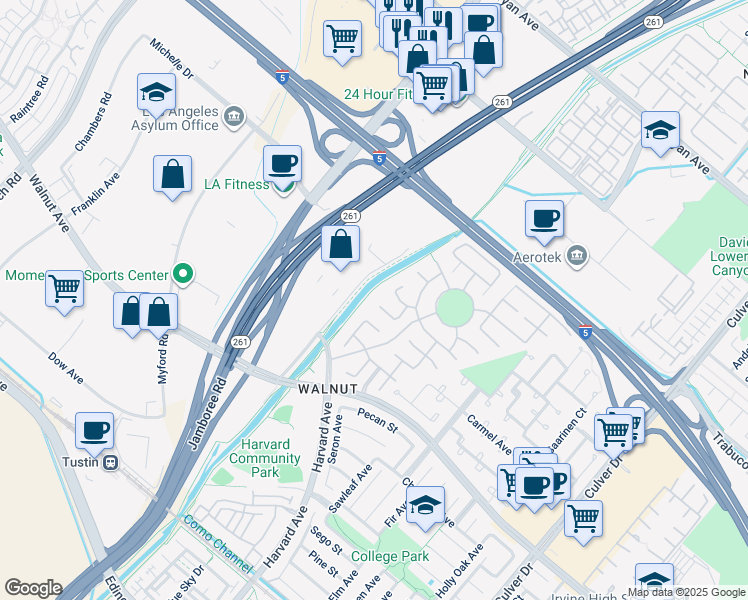 map of restaurants, bars, coffee shops, grocery stores, and more near 3 Nevada in Irvine