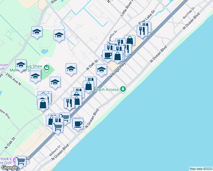map of restaurants, bars, coffee shops, grocery stores, and more near 3504 U.S. 17 Business in Myrtle Beach