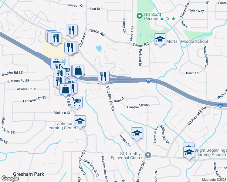 map of restaurants, bars, coffee shops, grocery stores, and more near 2105 Rexford Drive in Decatur