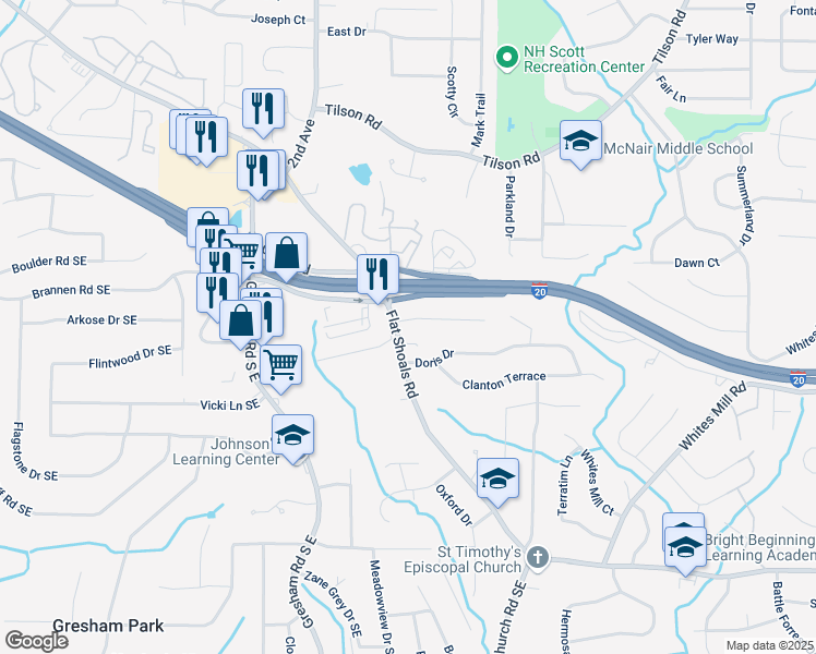 map of restaurants, bars, coffee shops, grocery stores, and more near 2099 Rexford Drive in Decatur