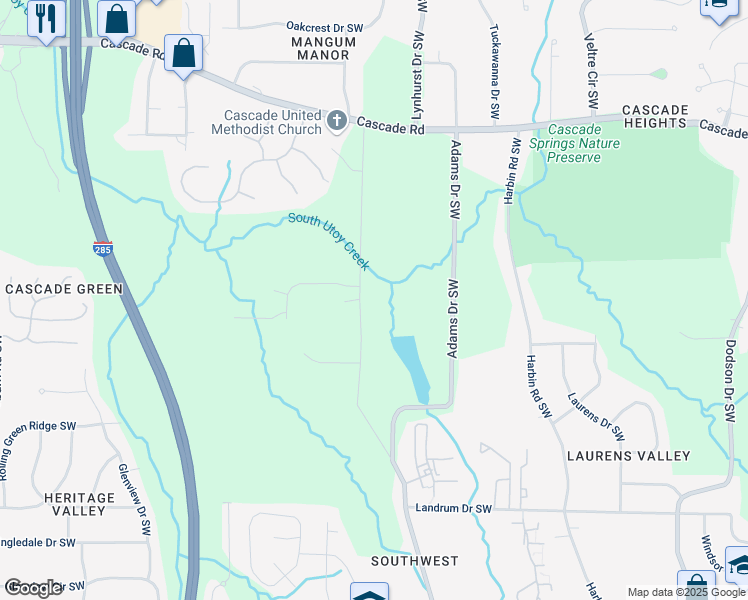 map of restaurants, bars, coffee shops, grocery stores, and more near 1544 Childress Drive Southwest in Atlanta