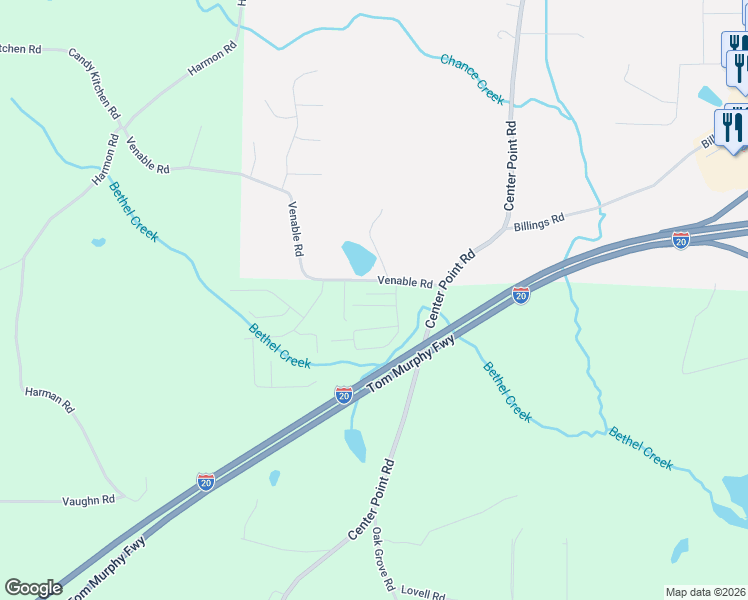 map of restaurants, bars, coffee shops, grocery stores, and more near 104 Venable Road in Temple