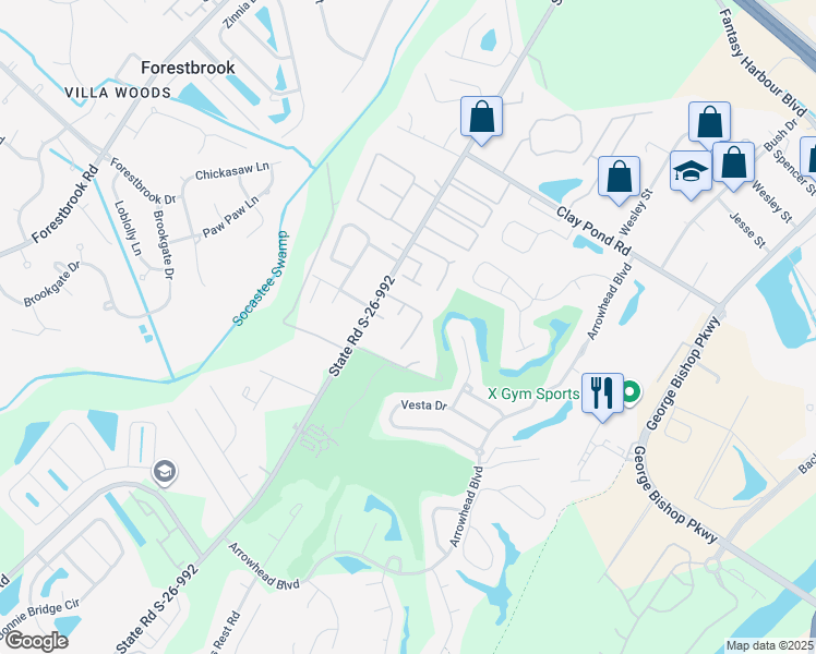 map of restaurants, bars, coffee shops, grocery stores, and more near 3625 Farmington Place in Myrtle Beach
