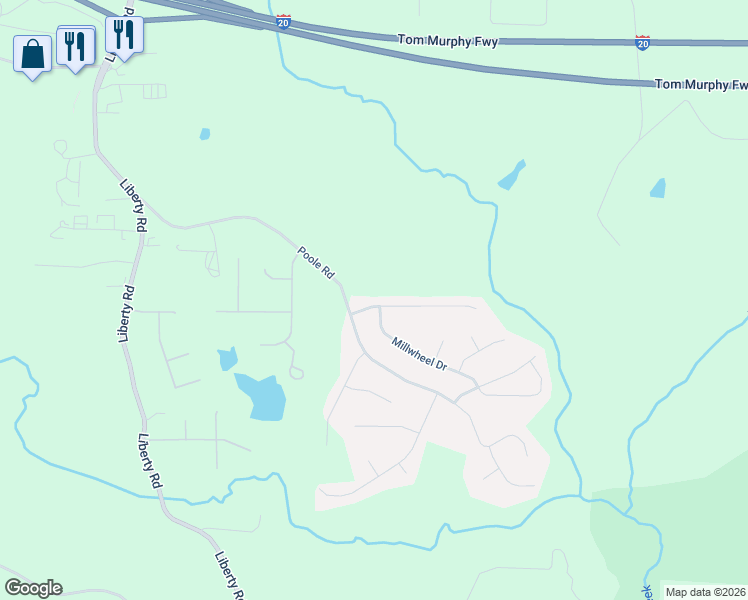 map of restaurants, bars, coffee shops, grocery stores, and more near 113 Whetstone Way in Villa Rica