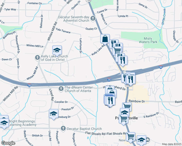 map of restaurants, bars, coffee shops, grocery stores, and more near 2571 Candler Road in Decatur