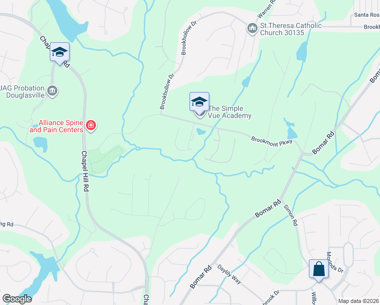 map of restaurants, bars, coffee shops, grocery stores, and more near 4135 Wild Country Court in Douglasville