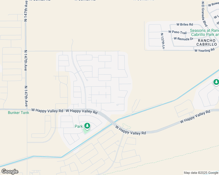 map of restaurants, bars, coffee shops, grocery stores, and more near 14103 West Bronco Trail in Surprise