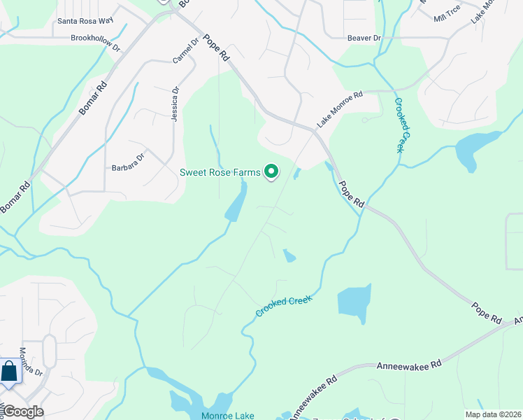 map of restaurants, bars, coffee shops, grocery stores, and more near 3357 Lake Monroe Road in Douglasville