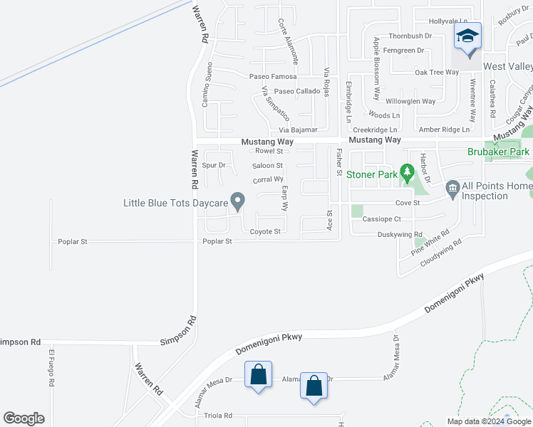 map of restaurants, bars, coffee shops, grocery stores, and more near 5250 Arroyo Street in Hemet