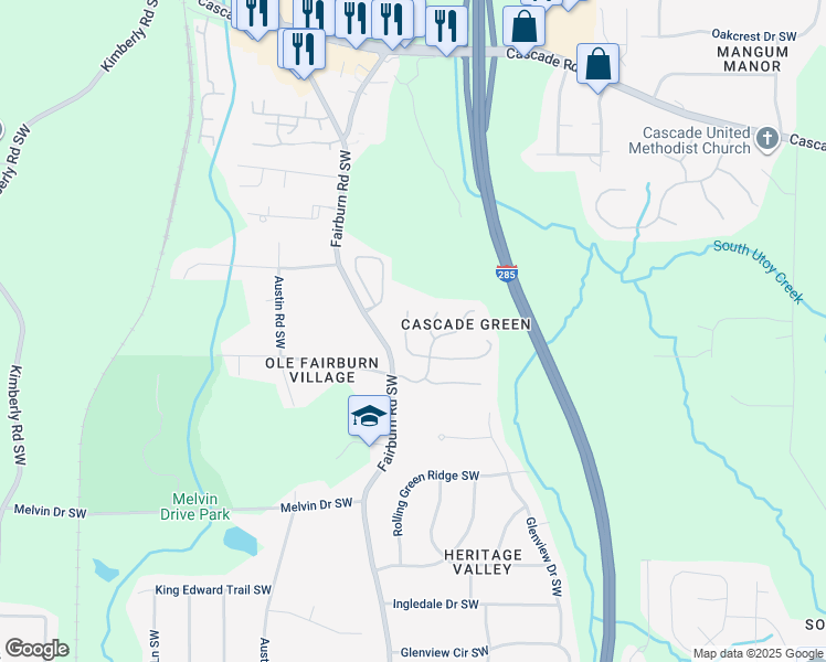 map of restaurants, bars, coffee shops, grocery stores, and more near 3743 Cranford Court Southwest in Atlanta