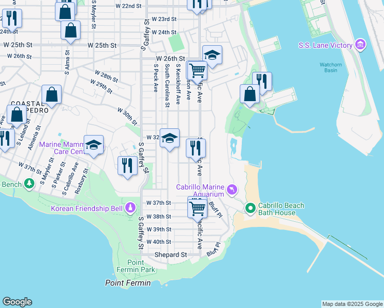map of restaurants, bars, coffee shops, grocery stores, and more near 3308 South Denison Avenue in Los Angeles