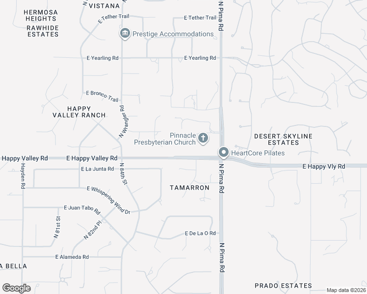 map of restaurants, bars, coffee shops, grocery stores, and more near 8430-8670 East Happy Valley Road in Scottsdale