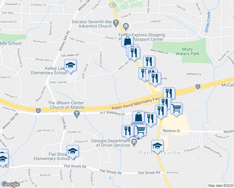 map of restaurants, bars, coffee shops, grocery stores, and more near 2571 Candler Road in Decatur