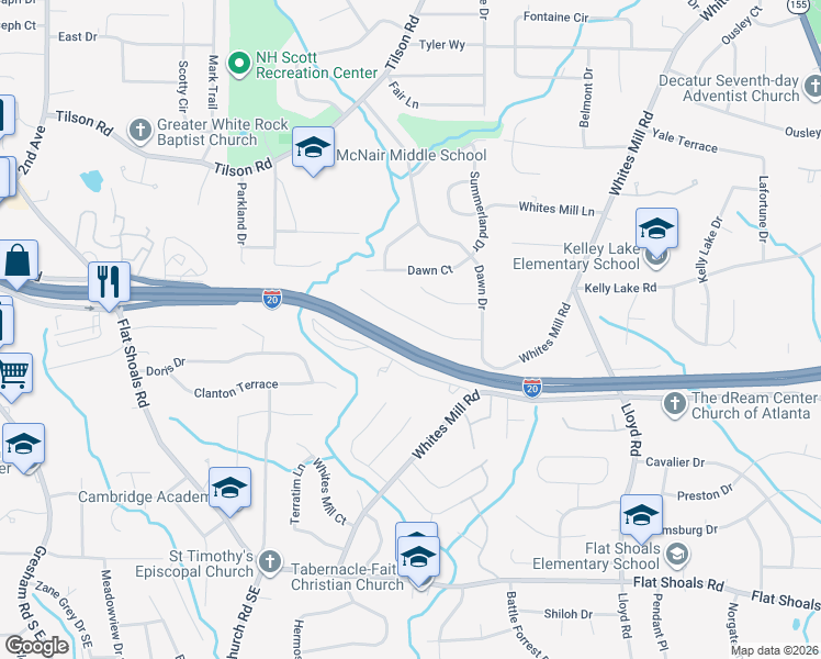 map of restaurants, bars, coffee shops, grocery stores, and more near 2355 Oakridge Court in Decatur