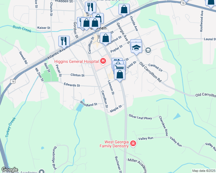 map of restaurants, bars, coffee shops, grocery stores, and more near 603 Lawson Street in Bremen