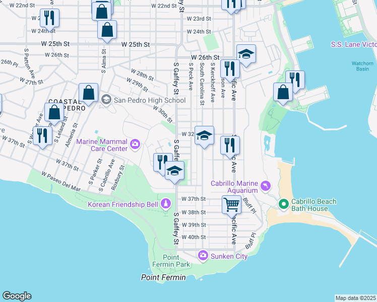 map of restaurants, bars, coffee shops, grocery stores, and more near 711 West 33rd Street in Los Angeles