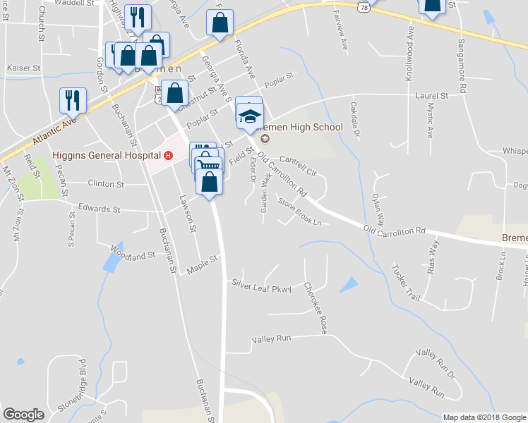 map of restaurants, bars, coffee shops, grocery stores, and more near 137 Garden Walk in Bremen
