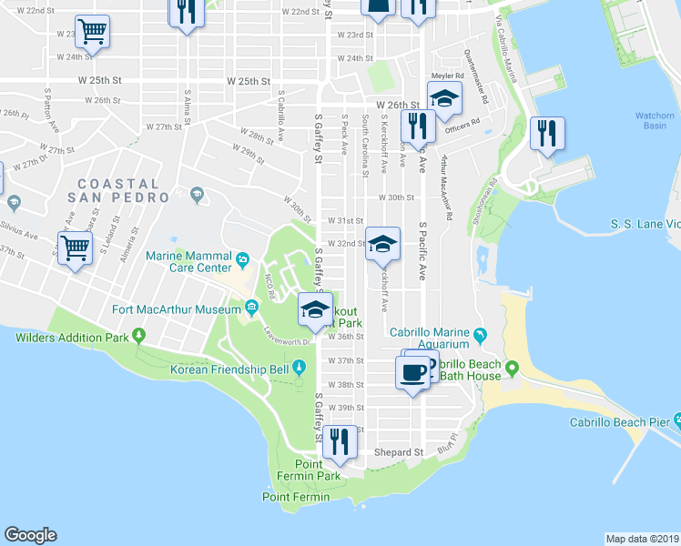 map of restaurants, bars, coffee shops, grocery stores, and more near 711 West 33rd Street in Los Angeles