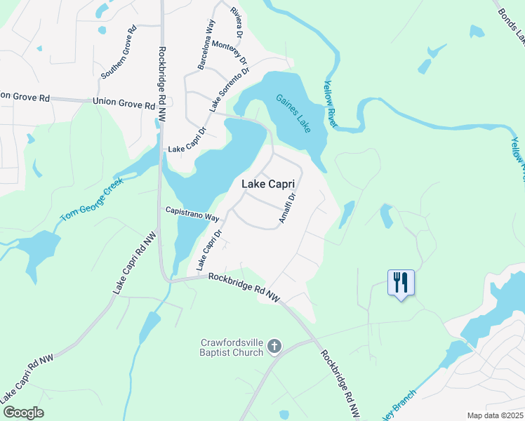 map of restaurants, bars, coffee shops, grocery stores, and more near 1996 Gibralter Way in Conyers