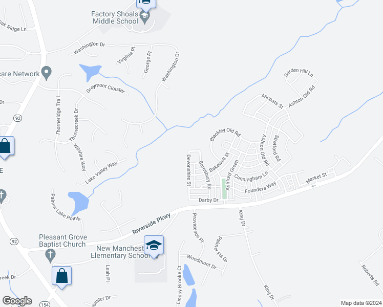 map of restaurants, bars, coffee shops, grocery stores, and more near 9968 Devonshire Street in Douglasville