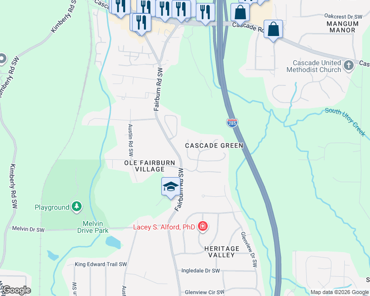 map of restaurants, bars, coffee shops, grocery stores, and more near 3743 Cranford Drive Southwest in Atlanta