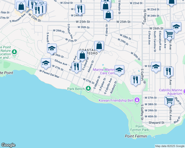 map of restaurants, bars, coffee shops, grocery stores, and more near 3621 South Emily Street in Los Angeles