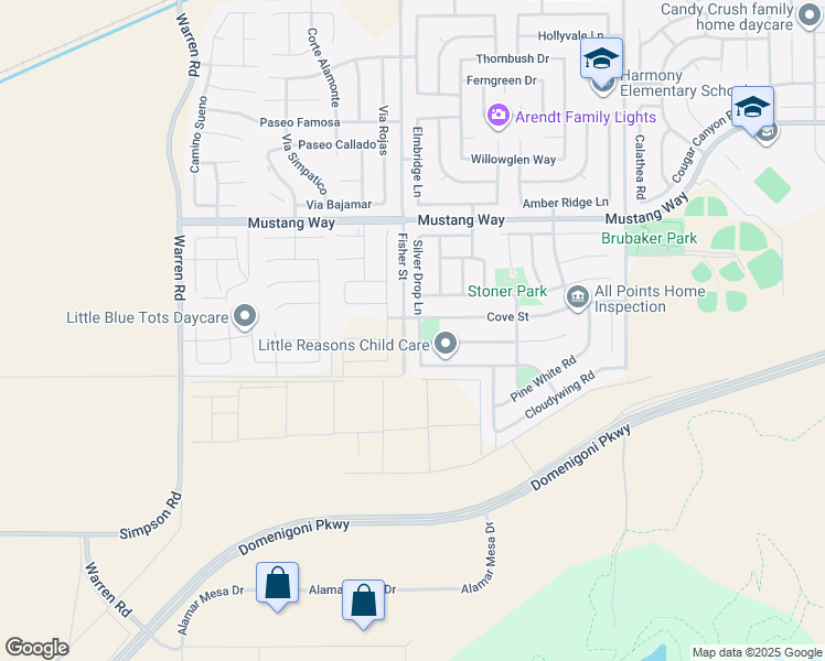 map of restaurants, bars, coffee shops, grocery stores, and more near 2035 Silver Drop Lane in Hemet