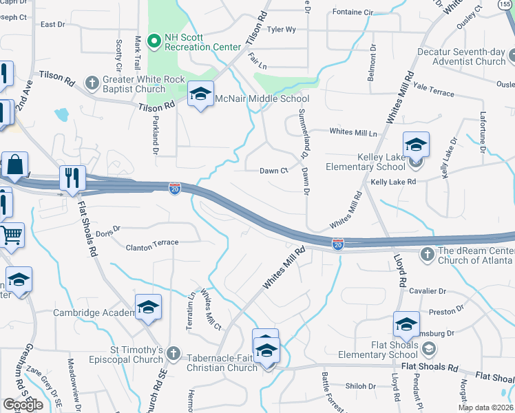 map of restaurants, bars, coffee shops, grocery stores, and more near 2355 Oakridge Court in Decatur