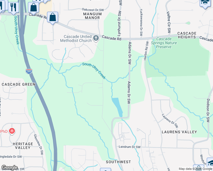 map of restaurants, bars, coffee shops, grocery stores, and more near 1528 Childress Dr SW in Atlanta