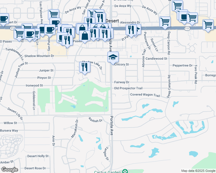 map of restaurants, bars, coffee shops, grocery stores, and more near in Palm Desert