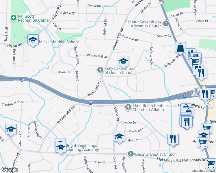 map of restaurants, bars, coffee shops, grocery stores, and more near 2536 Lloyd Road in Decatur
