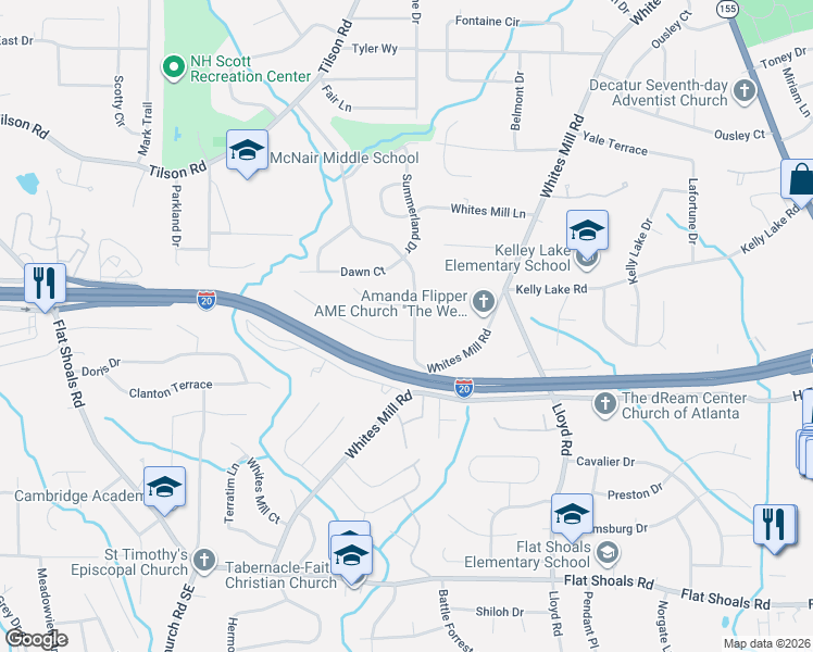 map of restaurants, bars, coffee shops, grocery stores, and more near 2599 Dawn Drive in Decatur