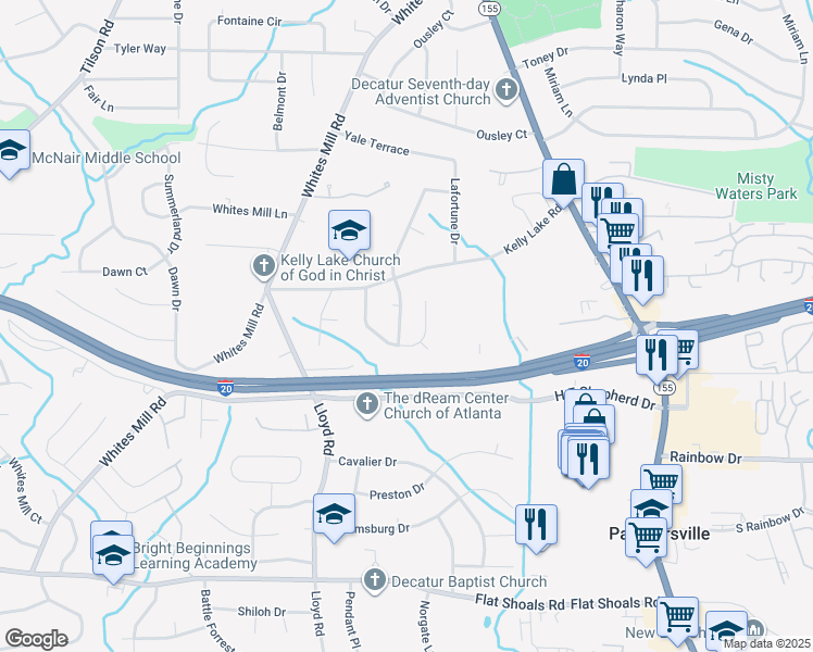 map of restaurants, bars, coffee shops, grocery stores, and more near 2542 Kelly Lake Drive in Decatur