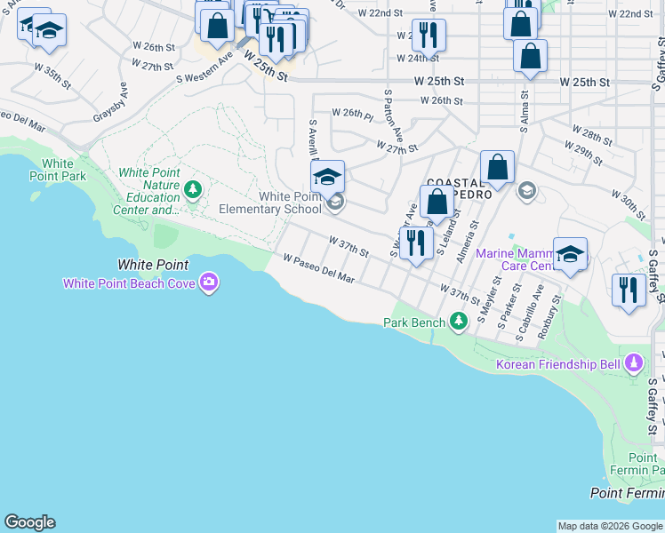 map of restaurants, bars, coffee shops, grocery stores, and more near 1352 West Paseo Del Mar in Los Angeles
