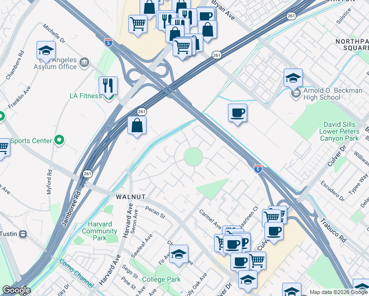 map of restaurants, bars, coffee shops, grocery stores, and more near 42 Colorado in Irvine