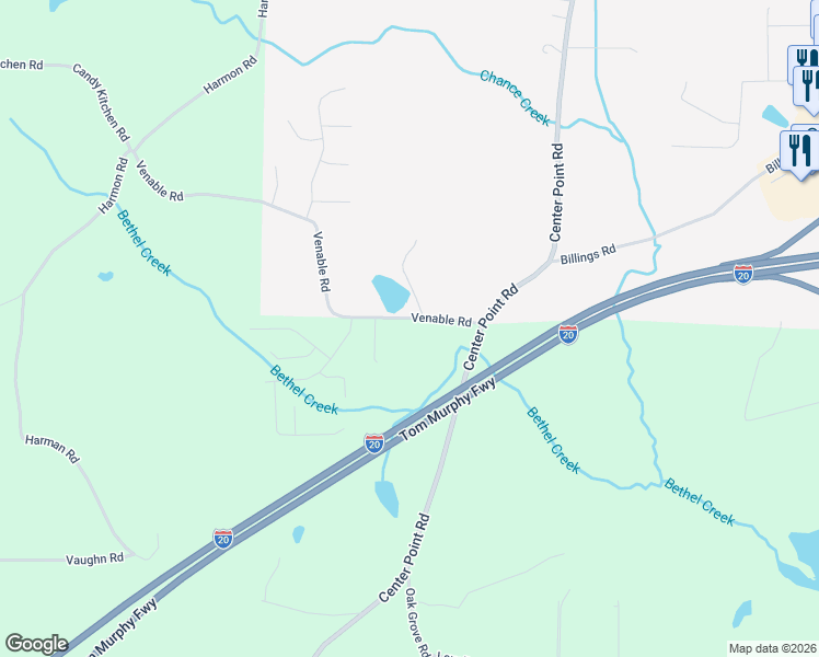 map of restaurants, bars, coffee shops, grocery stores, and more near 104 Venable Road in Temple