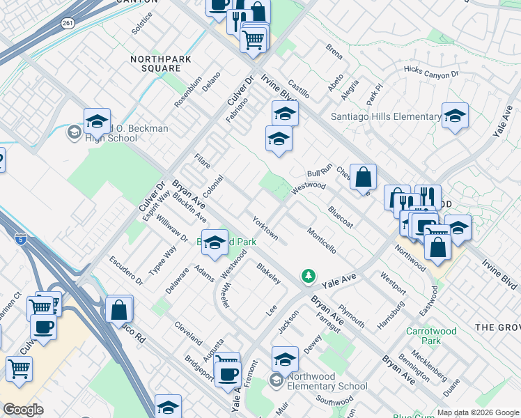 map of restaurants, bars, coffee shops, grocery stores, and more near 8 Saratoga in Irvine