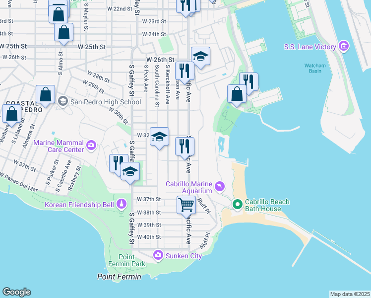 map of restaurants, bars, coffee shops, grocery stores, and more near 3249 South Pacific Avenue in Los Angeles