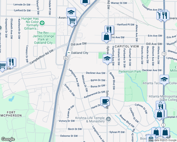 map of restaurants, bars, coffee shops, grocery stores, and more near 1019 Deckner Ave SW in Atlanta