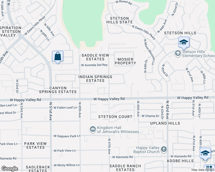 map of restaurants, bars, coffee shops, grocery stores, and more near 25101-25249 North 47th Avenue in Phoenix