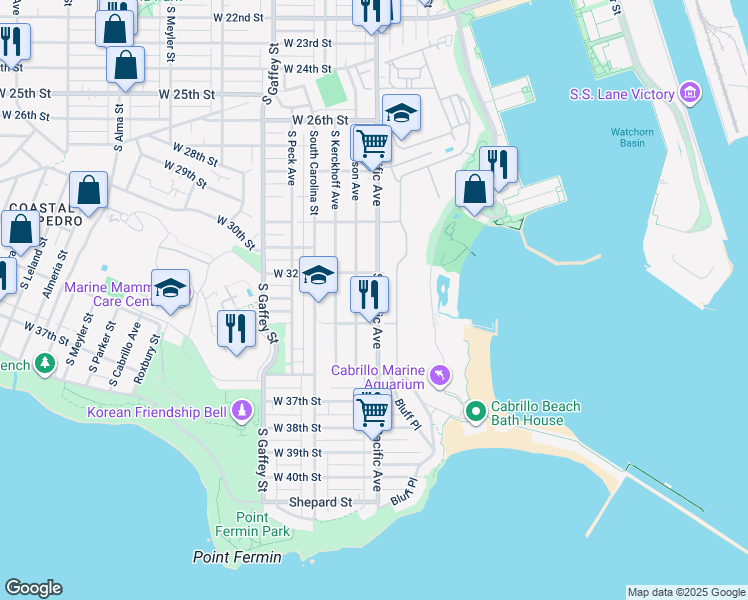 map of restaurants, bars, coffee shops, grocery stores, and more near 3308 South Denison Avenue in Los Angeles